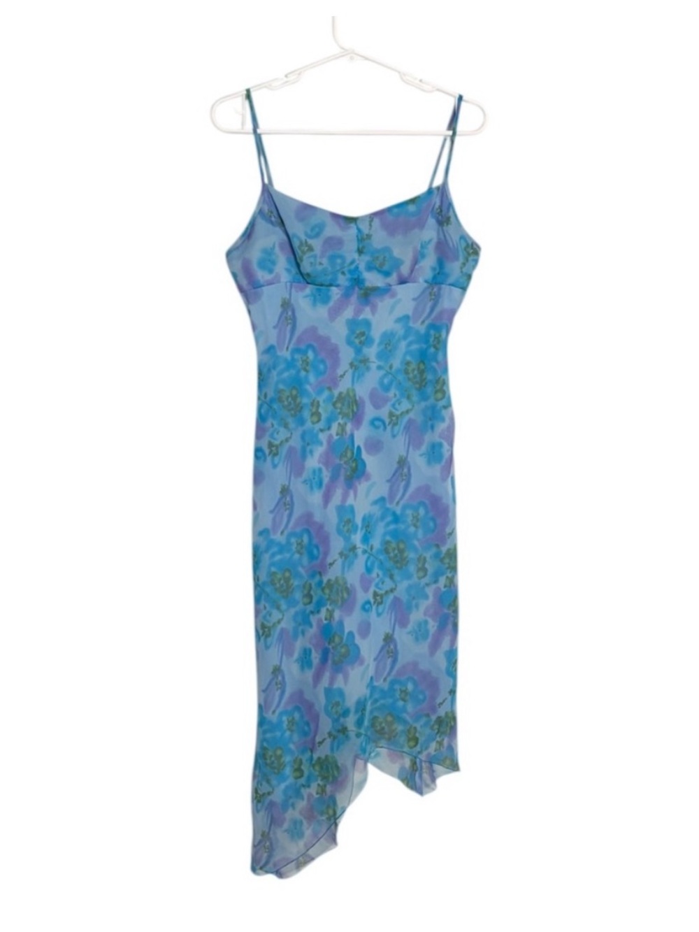 Vintage Y2K Floral Babydoll Midi Dress Fairy Asymmetric Handkerchief Hem M